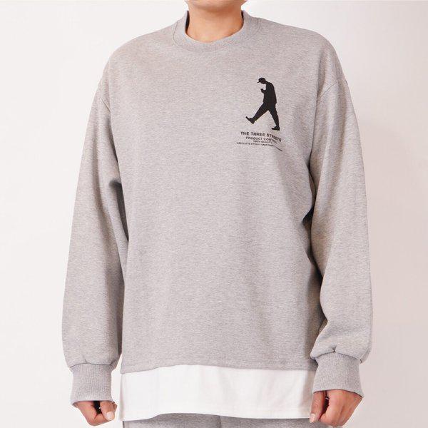 メンズストリートレイヤード長袖Tシャツ 5C-TSA-Q095-グレー