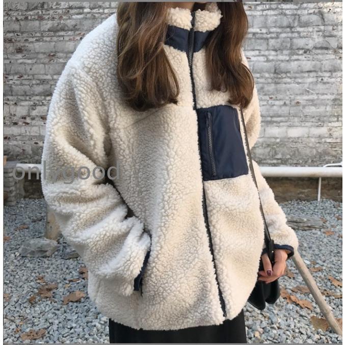ボアジャケット ボアブルゾン レディース ボアコート アウター 立ち襟 ふわふわ 暖かい ゆったり 可愛い カジュアル シンプル 無地