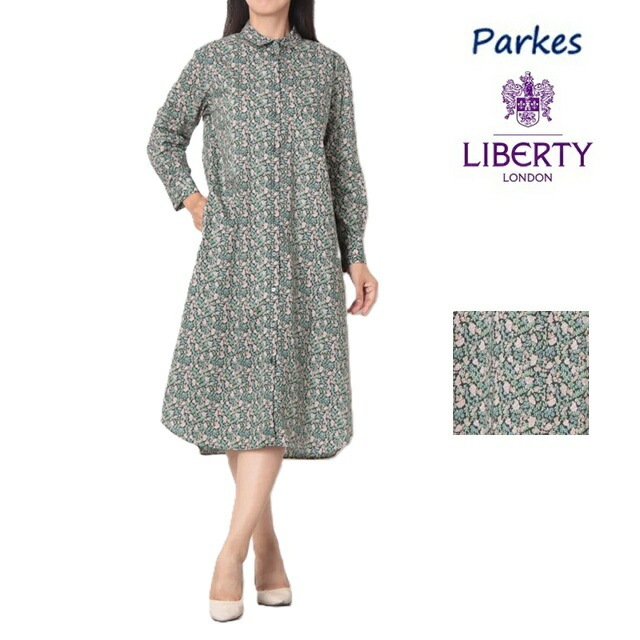 パークス Parkes リバティ ワンピース タック 長袖 シャツ 25AW Mサイズ 日本製 花柄 フラワー ツートン 切替 キレイ目 ゆったり 日本製 ミモレ ロング PY2532030