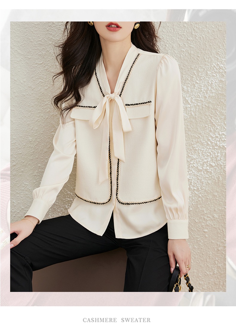 エレガント 上品 ストラップ シフォン トップ女性 秋 デザイン センス ファッション シャツ ブラック ベージュ M L XL XXL トップス 袖あり かわいい 大人可愛い きれいめ シンプル