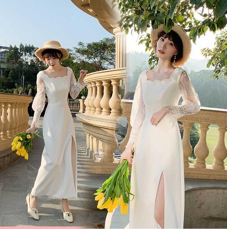 スクエアネック ウェディングドレス 花嫁 パーティードレス ゆったり Aラインドレス 薄手 スリット入り イブニングドレス 二次会 卒業式 結婚式 エレガント フォーマル ロング 着痩せ 20代30代 5,503円