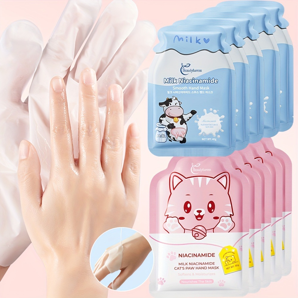 10組 - ミルクセラミドハンドマスクスムース＆ツヤライトベージュ乾燥肌に潤いを与える深層保湿日常手のケア携帯用トラベルパック