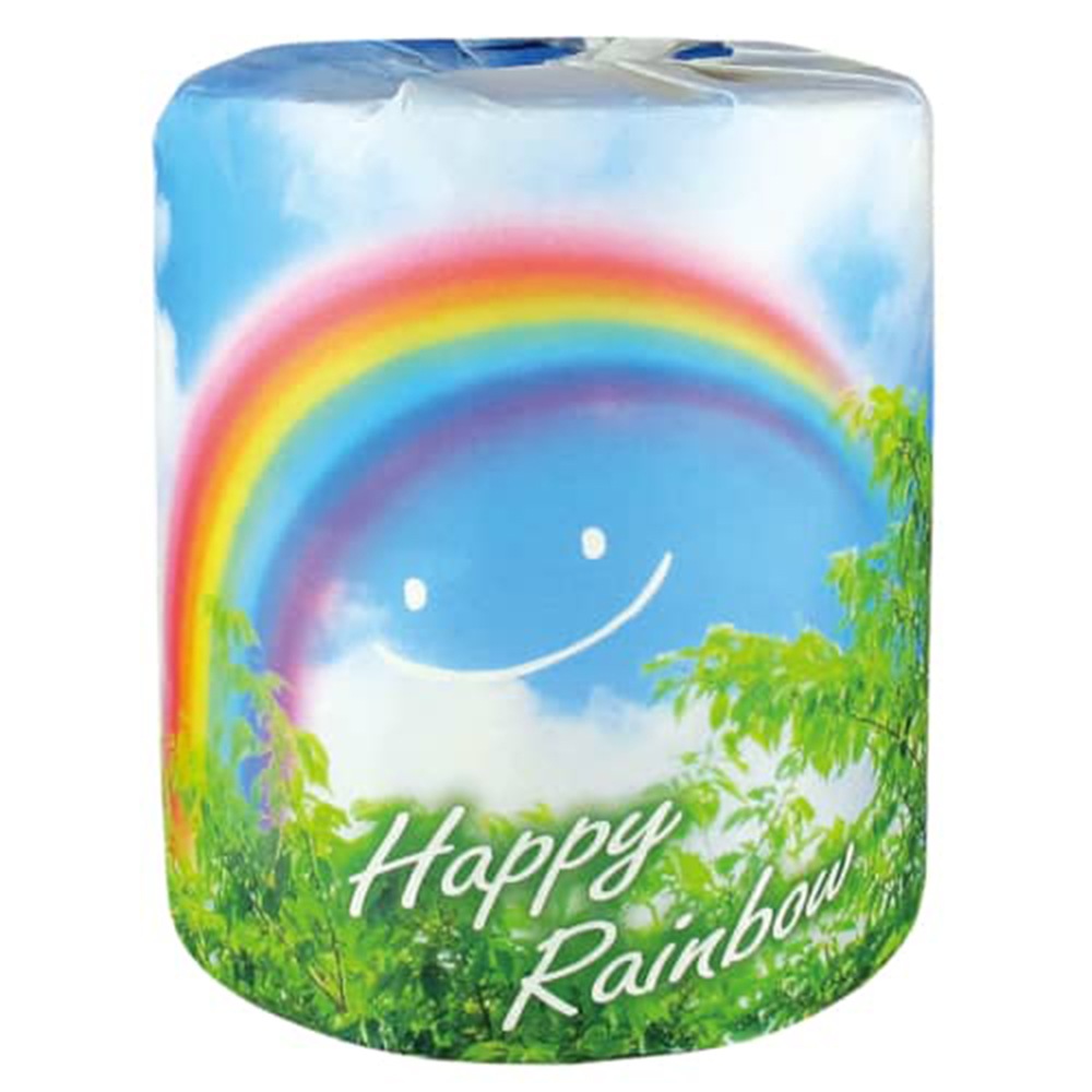 販促用トイレットペーパー 林製紙 ハッピーレインボー 再生紙100% 香り無し ダブル30m 個包装100個