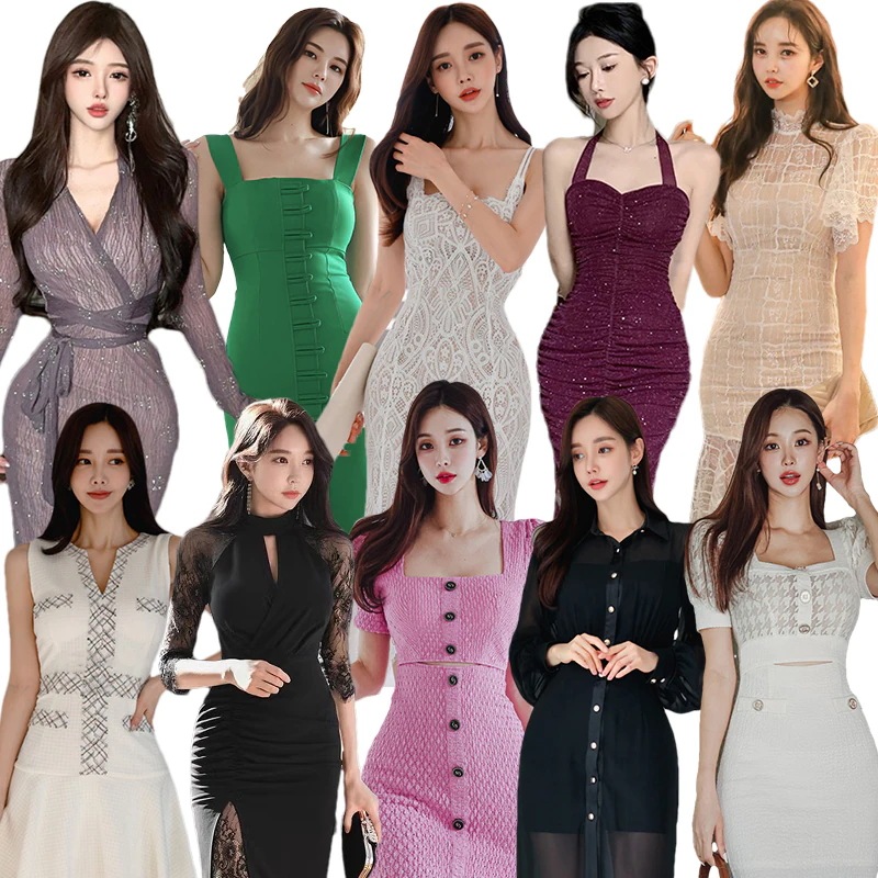 韓国ワンピース ドレス 結婚式OL正式な場合礼装ドレスセクシーなワンピース一字肩二点セット側開深いVネックや/ドレス花柄/無地/丸襟/ボタンカーディガンデザイン