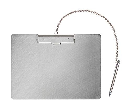 （まとめ買い）エヌケイ ステンレスバインダー クリップボード チェーン付き（チェーン+ペン付き）A4横 SC-A4S-P [x3]