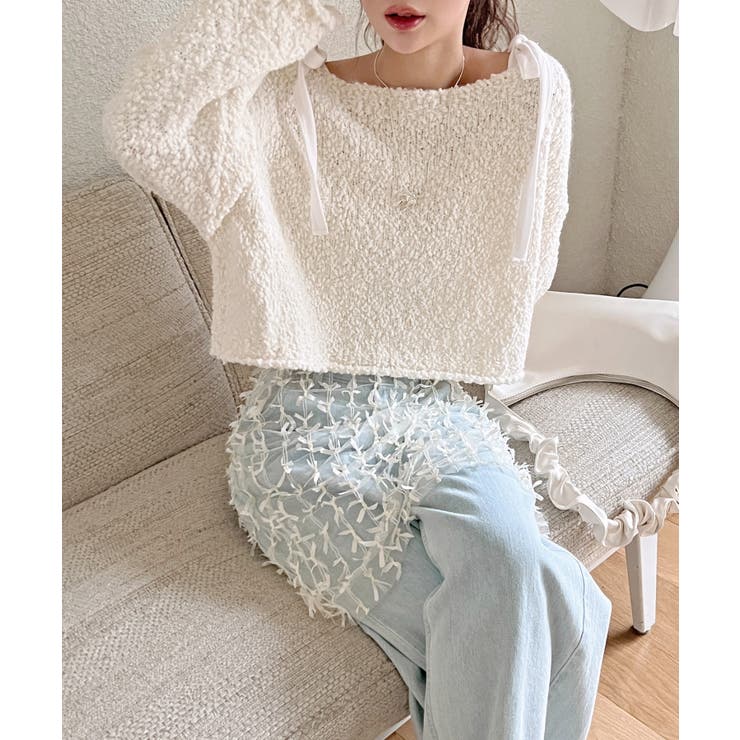 ボートネックルーズニット