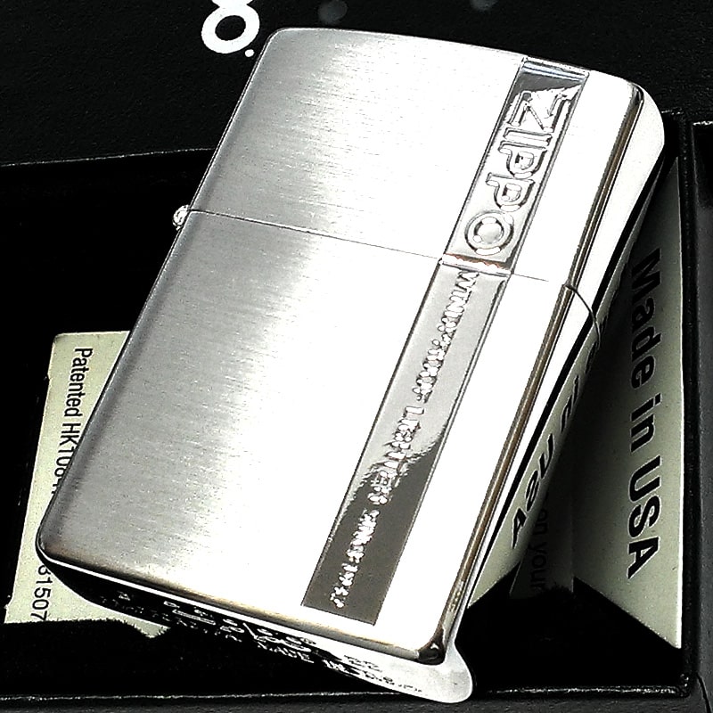 ZIPPO ライター ジッポ シンプル 縦ライン入り ロゴ 銀 鏡面 メッキ 両面加工 シルバー かっこいい お洒落 メンズ ギフト プレゼント