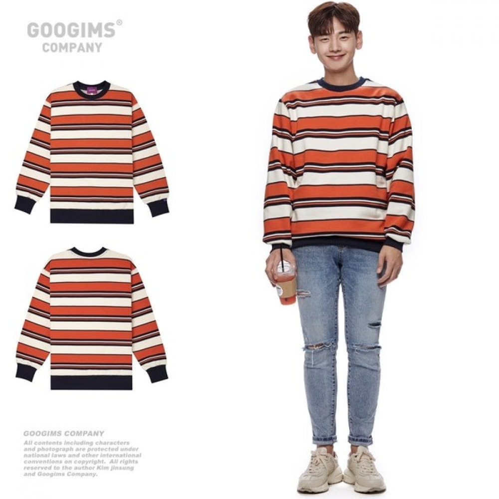 (グーギンズ) Gugims 1238_ストライプ起毛スウェットシャツ_オーバーフィット