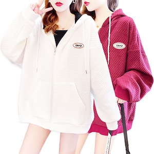 レディースファッショントレーナージップアップパーカー韓国風長I袖10203040春アメカジかわいいカーディガン衣