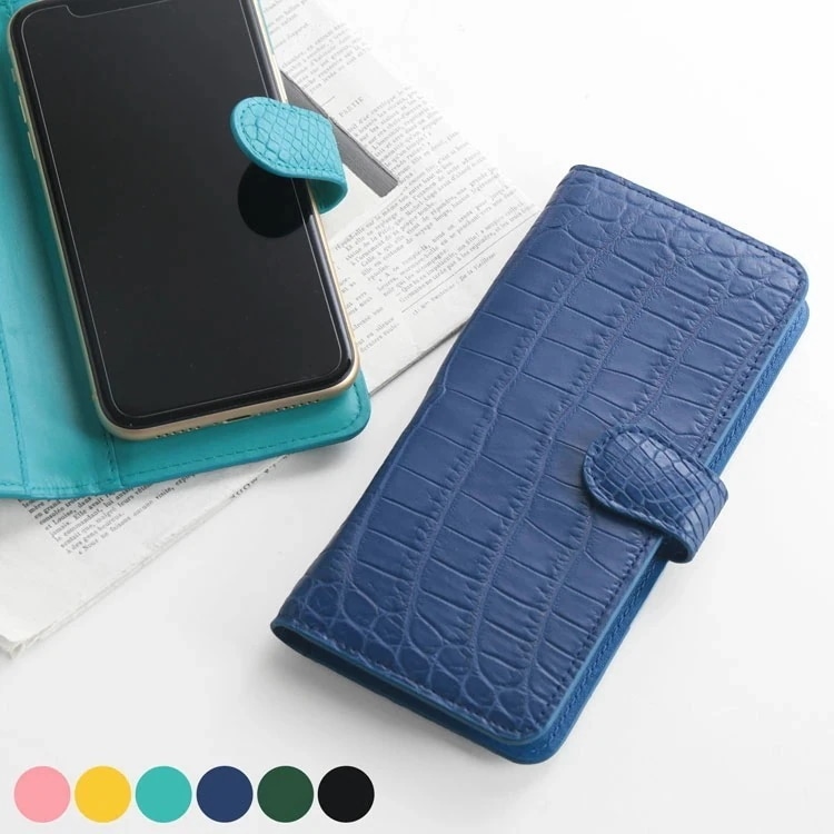 クロコダイルレザースマホケース手帳型スライド式