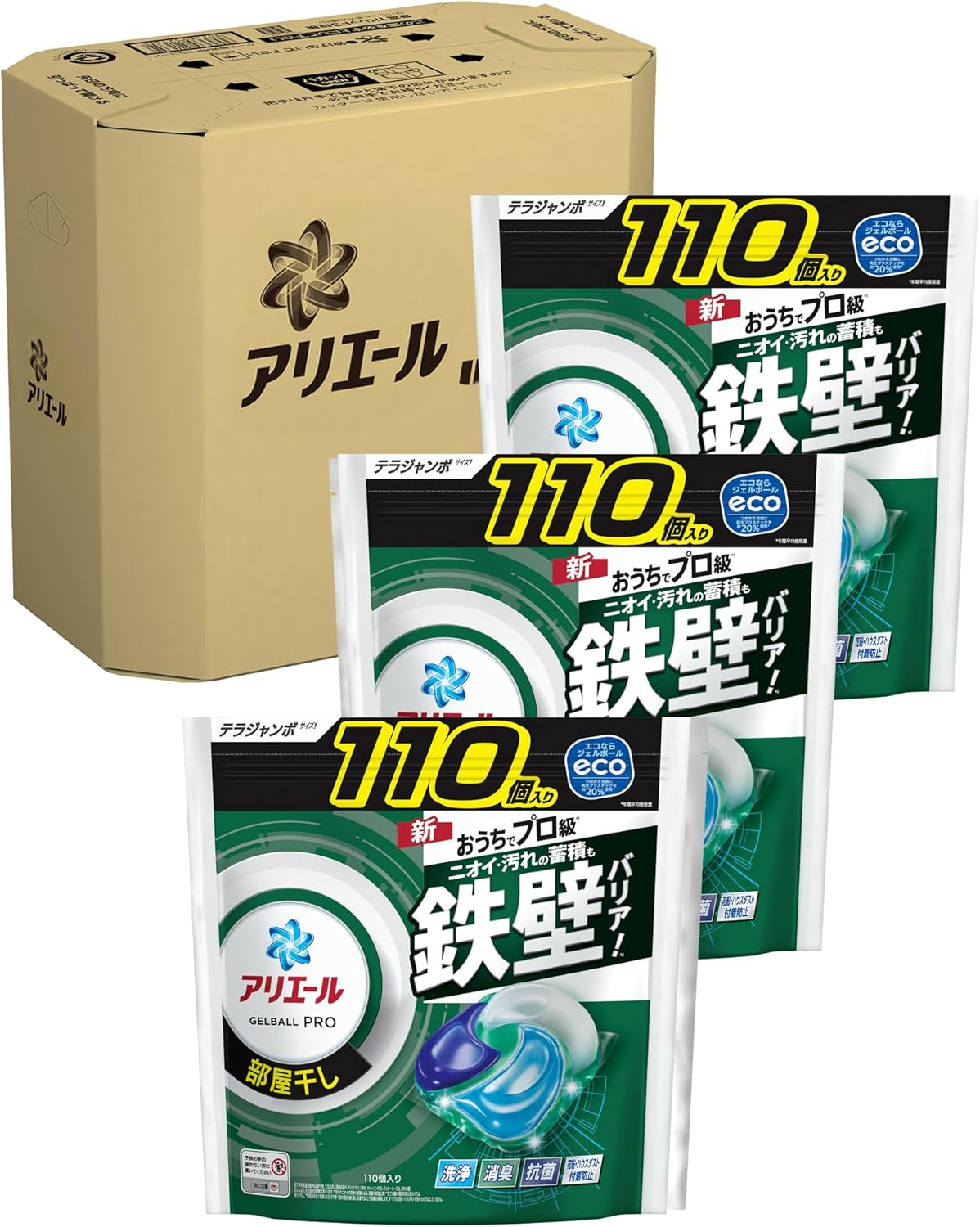 アリエール 洗濯洗剤 ジェルボール PRO 部屋干し 詰め替え 110個×3袋 [大容量] [ケース品]