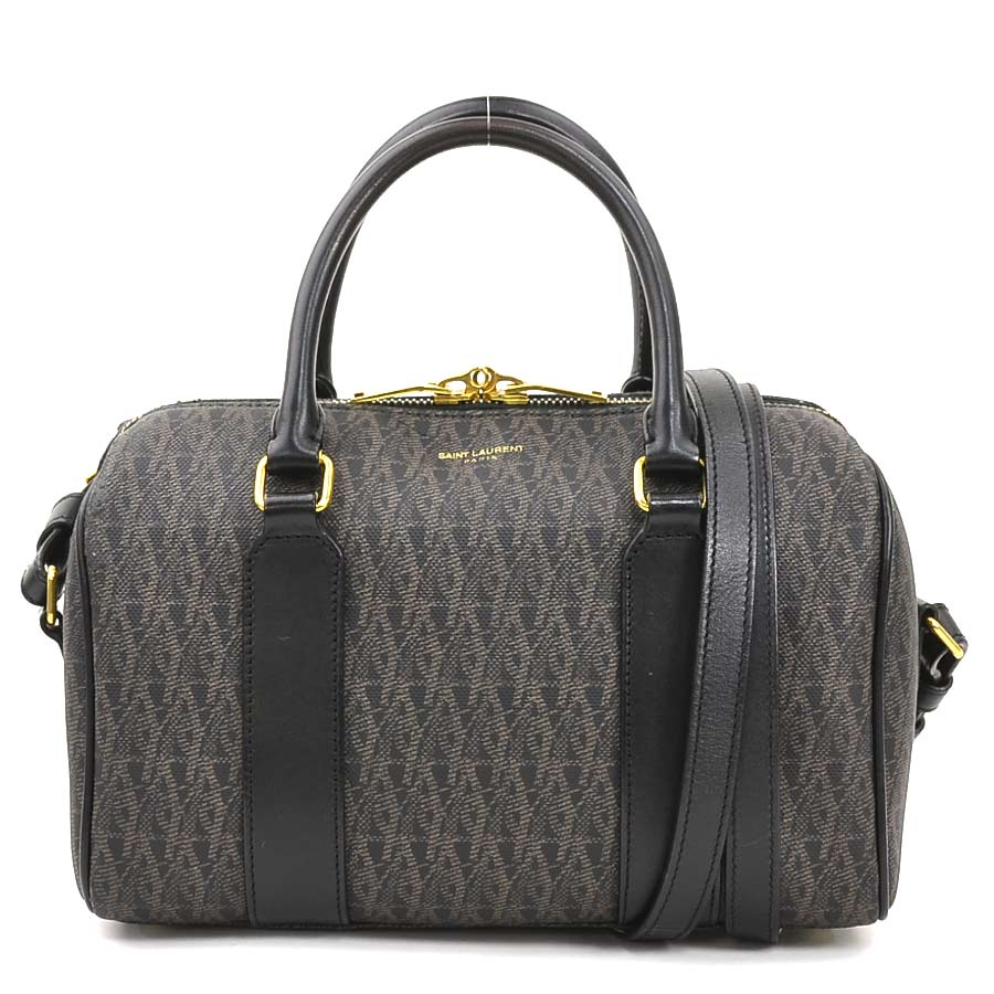 サンローラン SAINT LAURENT ハンドバッグ ショルダーバッグ ベイビーダッフル PVCコーティングキャンバス ブラック×ブラウン レディース 342102 r10696a