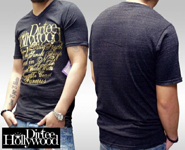 ダーティーハリウッド メンズ Tシャツ Vネック Dirtee Hollywood BRANDED ブラック ゴールド ブランド ロゴ LA セレブ Safari サファリ LEON レオン オーシャ