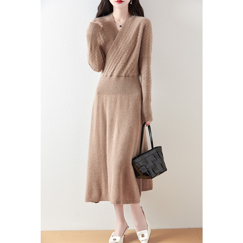 2024新作 ニットワンピ 長袖ロング マキシ丈ワンピ2024秋冬新作ウールワンピース7本針タートルネックゆったりニット多用途カジュアルレディースロングスカート