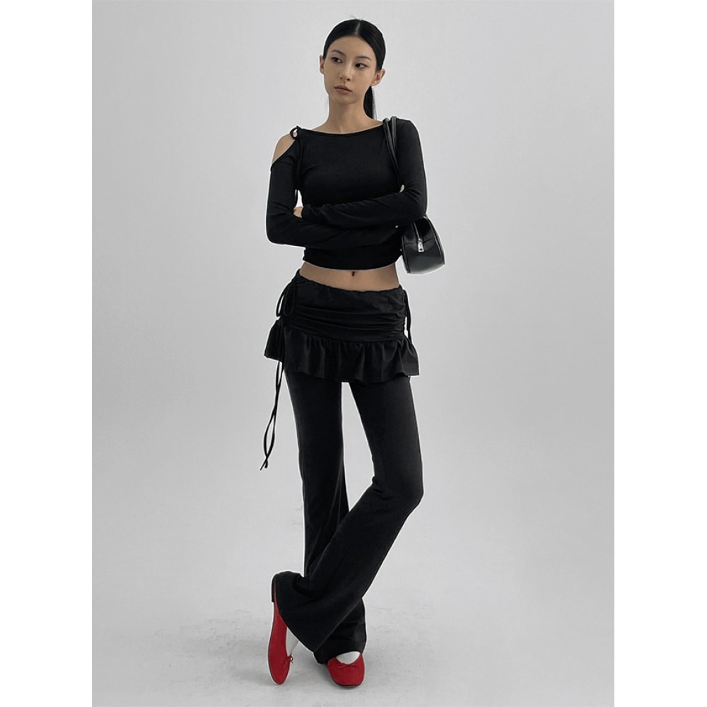 ブラックアップ【秋新品】アレミブーツカットレイヤードスカートパンツ