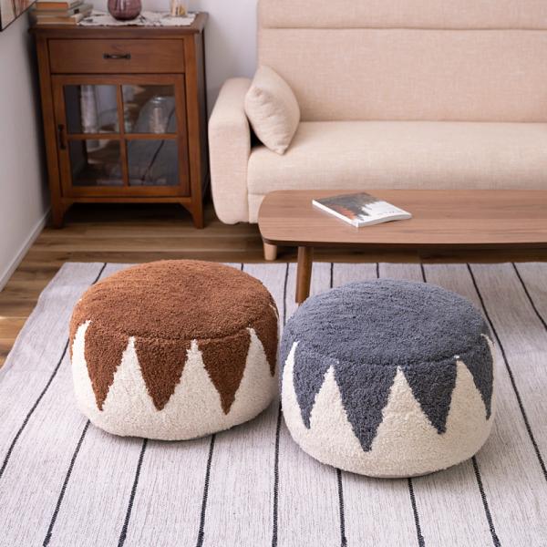 スツール おしゃれ 北欧 かわいい 50cm 発泡ビーズ クッション性 厚み 椅子 足置き 腰掛け リビング 子ども部屋 子供部屋 ナチュラル ラウンド 円形 茶色 グレー