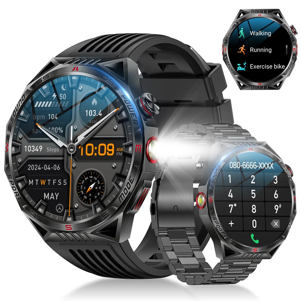 2025年新モデル スマートウォッチ Bluetooth通話 軍用規格 耐衝撃 1.85インチ超大画面 2本バンド付き APP通知 300＋文字盤 100＋運動モード 450mAh長持ちバッテリー I