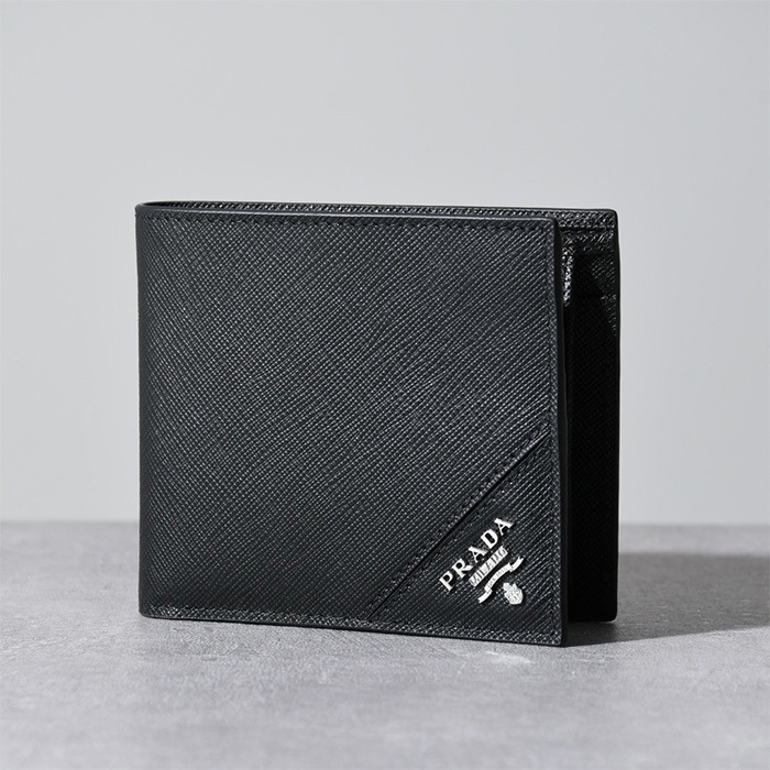 プラダ PRADA 二つ折り財布 財布 SAFFIANO 2つ折り財布 折り畳み財布 ロゴ WALLET サフィアーノ メンズ 男性用 レザー NERO ブラック 2MO738QME ギフト