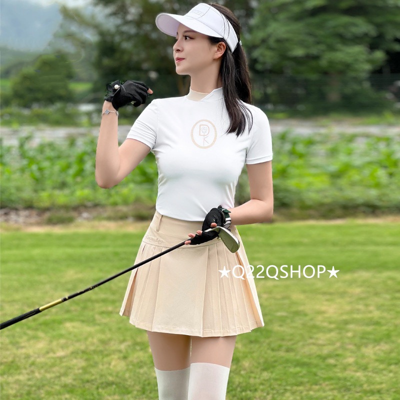 ゴルフウェア レディース スポーツウェア ゴルフスカート 半袖 スカート 上下セット 大きいサイズ カーキ 杏色 春夏 速乾 韓国風 INS おしゃれ