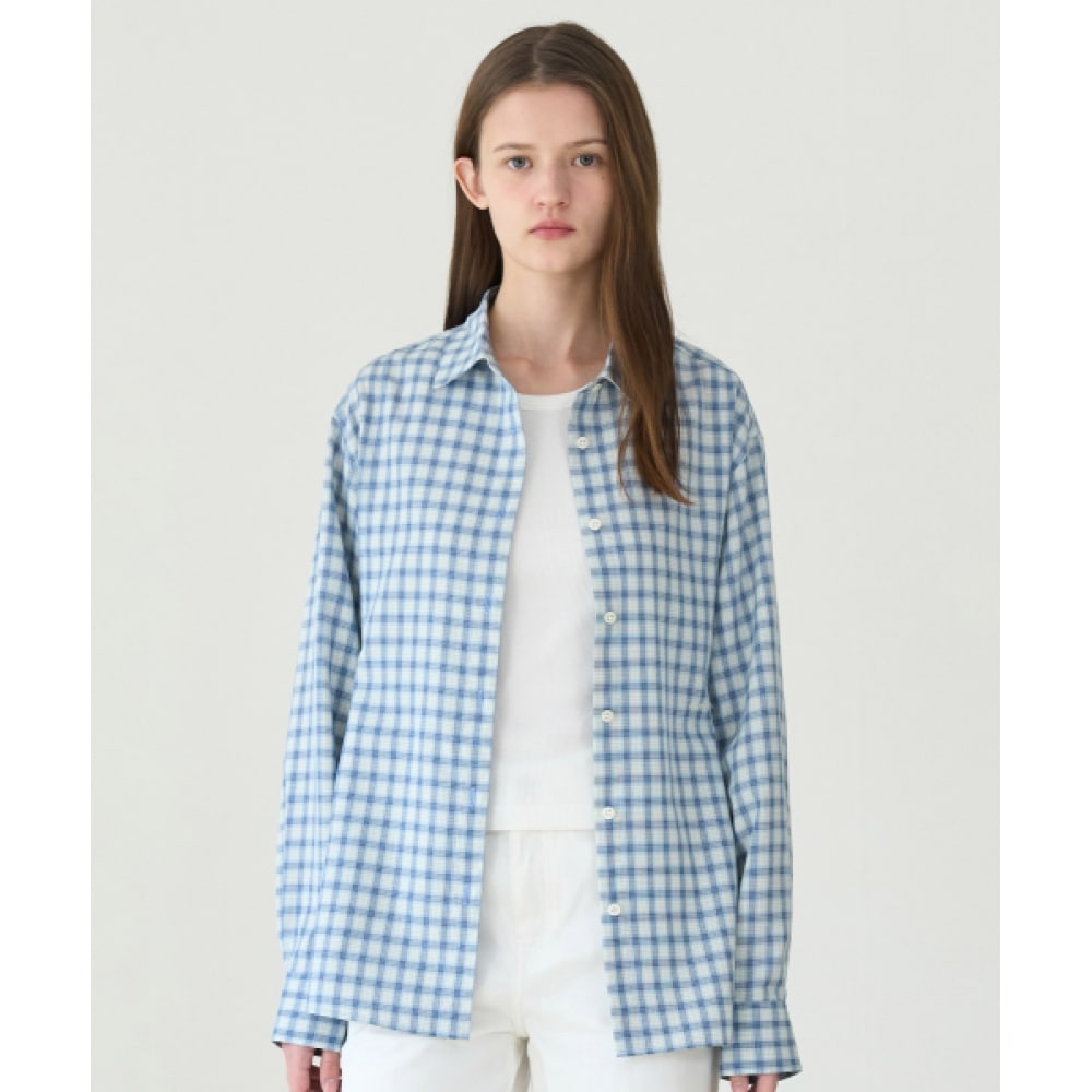 COVERNAT WOMAN オーバーフィット チェックシャツ Blue