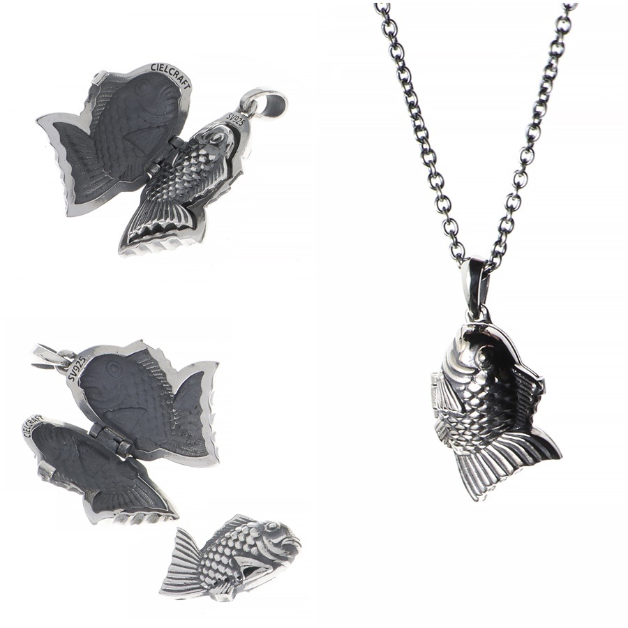 シルバー925 たいやきくん 鯛焼き ペンダント トップ たい焼き器 二重 中身 ネックレス シルバー925(中身シルバー925)