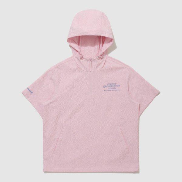 ジャケット CQK QQ223LJK45-LPK Xグローサリースタッフ シアサッカー半袖フードアノラック / LIGHT PINK
