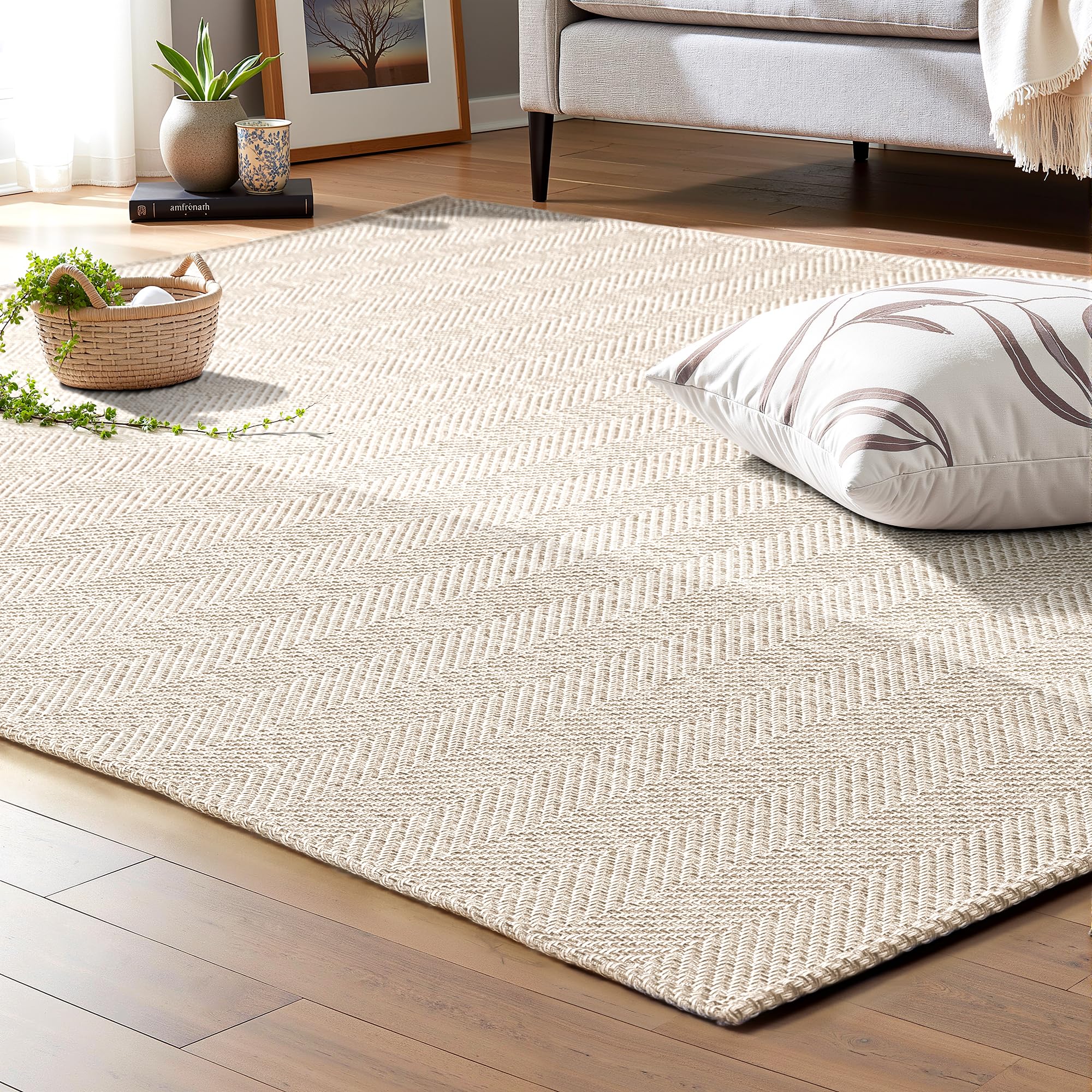 Belinna ラグ カーペット ラグマット ヘリンボーン柄 春 夏 滑り止め付き 防音 厚手 洗えるラグ 北欧風 抗菌 防ダニ 防臭 軽量設計 オールシーズン適用 素肌にやさしい おしゃれ 床暖房対 6,024円