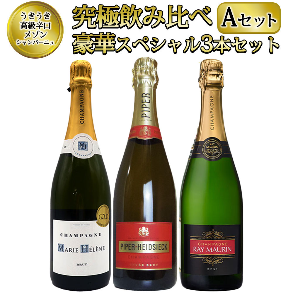 【送料無料】 ワインセット うきうき高級 辛口 有名 メゾン・シャンパーニュ 究極 飲み比べ 豪華スペシャル 3本 セット [Aセット]