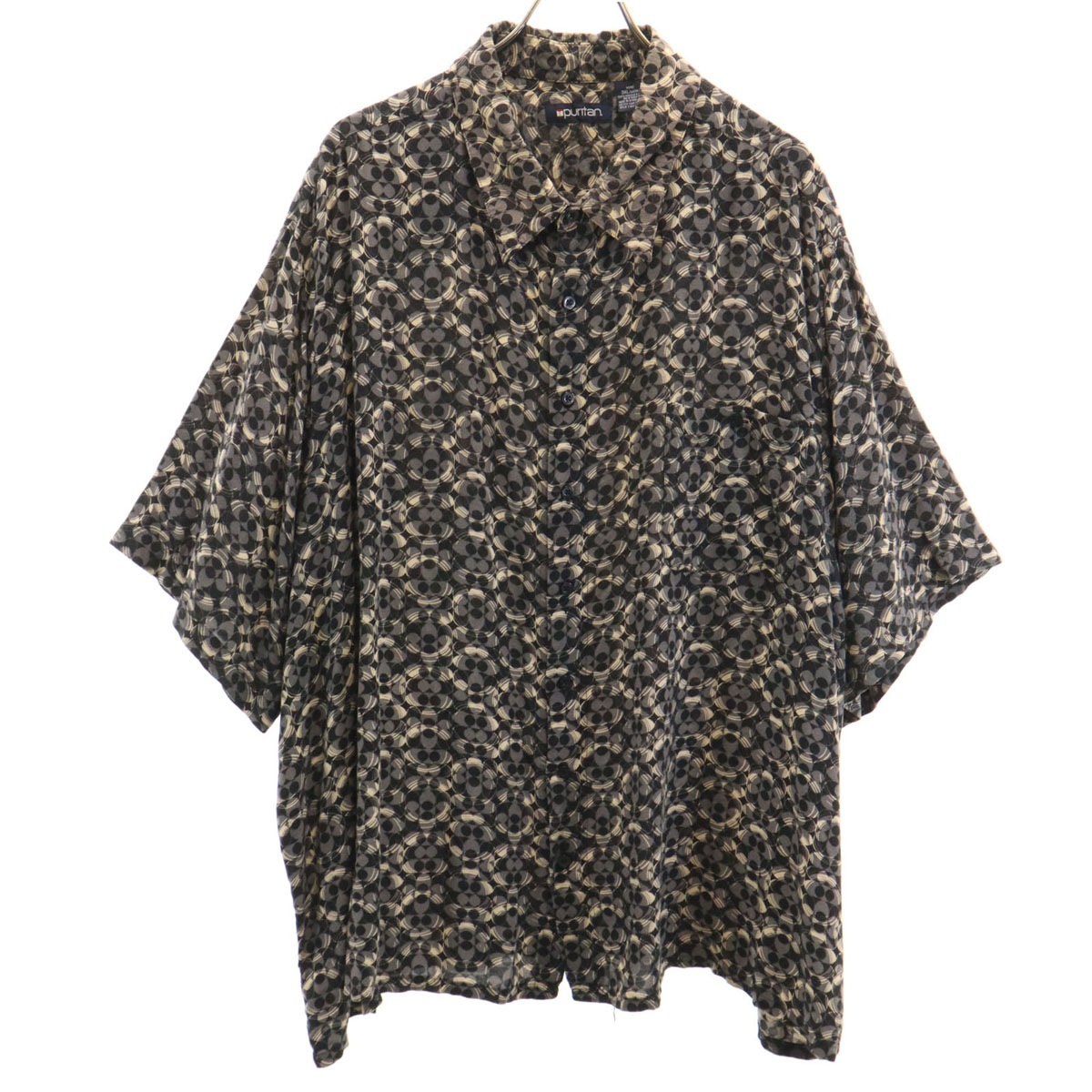 puritan ピューリタン 90s オールド 総柄 半袖 シャツ 3XL グレー メンズ 古着