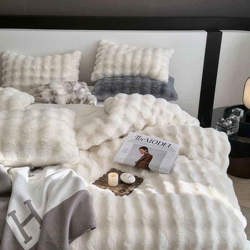 【急速出荷!】もこもこ 布団カバー 4点セット ラビットファー調 ふわもこ 掛け布団カバー ベッドシーツ ボックスシーツ 枕カバー ふわふわ フェイクファー あったか 洗える