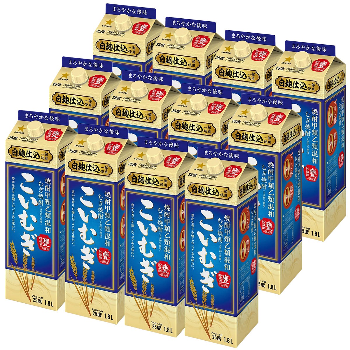【送料無料】サッポロ 甲乙混和 こいむぎ 麦 25度 パック 1800ml 1.8L12本 【北海道沖縄県東北四国九州地方は必ず送料が掛かります】