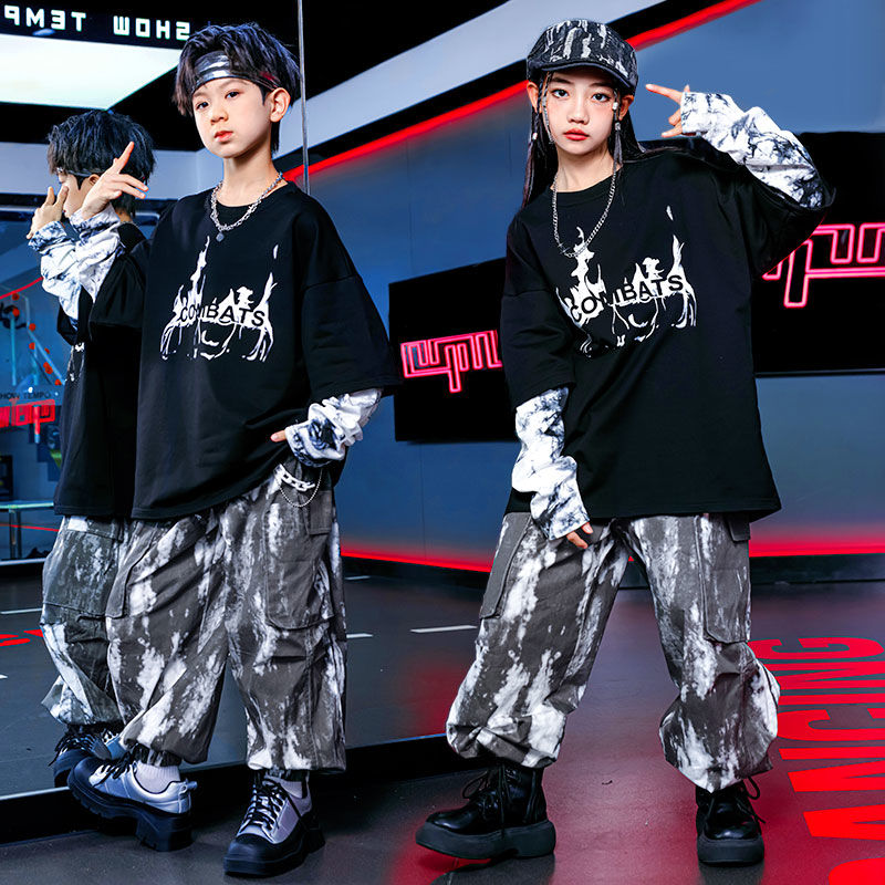 【スポーツ系スタイル】子供のストリートダンスのファッション服セット男の子のストリートダンス台のショー子供のヒップホップhiphop女の子のドラムセット