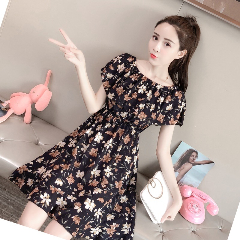 1655.花柄オフショルダー３WAYワンピース（ネイビー）2019 春夏 sale 女子会 パーティー カジュアル 通学 ビーチ 海 プール リゾート