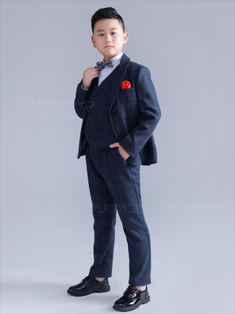 女の子ファッションフォーマルセットドレススーツ キッズ 子供 チェック柄 卒業式 4-5点セット 男の子 パンツスーツ b体 フォーマル