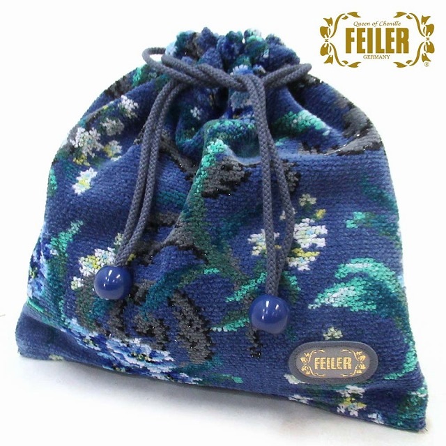 FEILER フェイラー 巾着ポーチ　巾着袋 エーデルブラウ ライトブルー 限定デザイン 花柄フラワー EBL252013