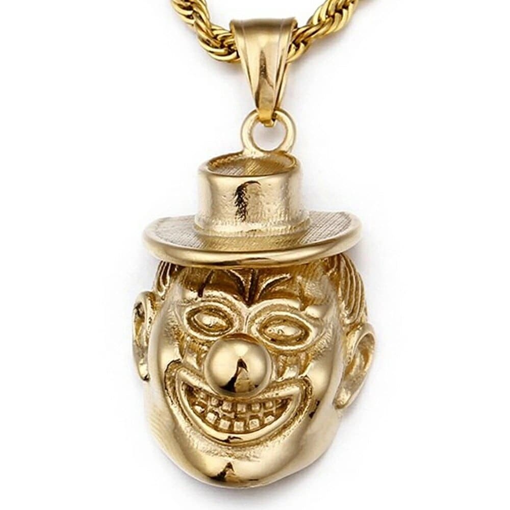 ピエロ ペンダントトップ（ゴールド）首飾り アクセサリー 金色 サージカルステンレス316L 顔 シルクハット 帽子 プレゼント 男性 女性 メンズ 彼氏 誕生日 ギフト stt00-00-0769