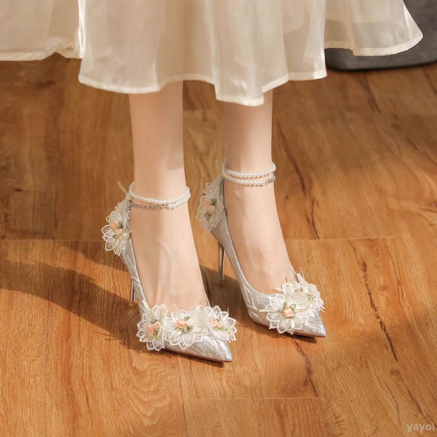 期間限定送料無料人気の新作 夏 ピンヒール ハイヒール オープントゥ ホワイト 白 花 飾り サンダル ワンストラップ カジュアル 結婚式 レディース シューズ ブライダルシューズ