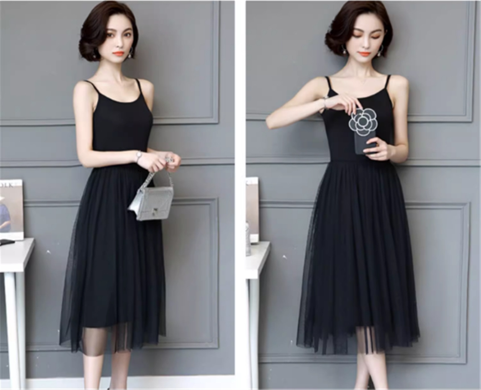 ワンピース ミモレ丈 キャミソール インナー チュール フレア タイト 細身 大人可愛い きれいめ シンプル カジュアル 上品 お洒落 大人女子 こなれ感 キュート ガーリー 個性的