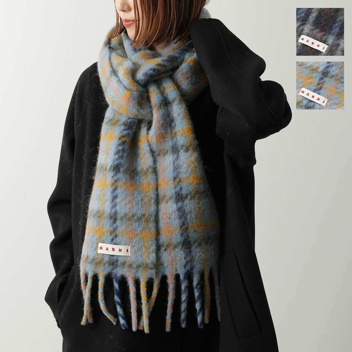 MARNI マルニ マフラー SCZC0077Y0 UAW050 レディース チェック柄 ロゴ フリンジ ストール スカーフ モヘア アルパカ ウール カラー2色