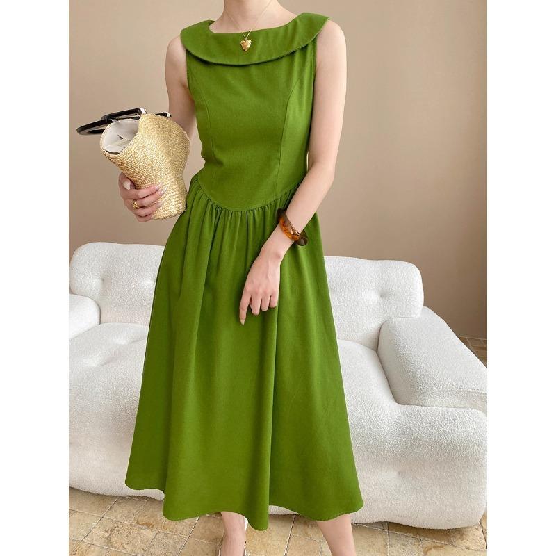 夏のマンボ素敵なデザインフリルカラーノースリーブエレガントなウエスト痩身ドレスSN lounge dress compre agora cozy worldwide 走れる タイト スカート イエベ