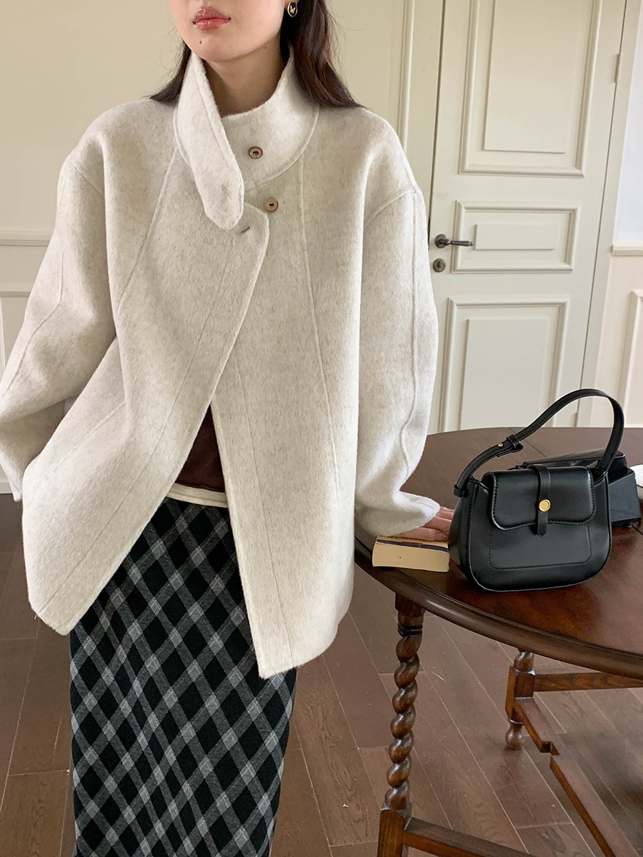 人気新品 リバーシブルコート レディースファッション ベルト 厚手 アプリコット スタンドカラー 通勤