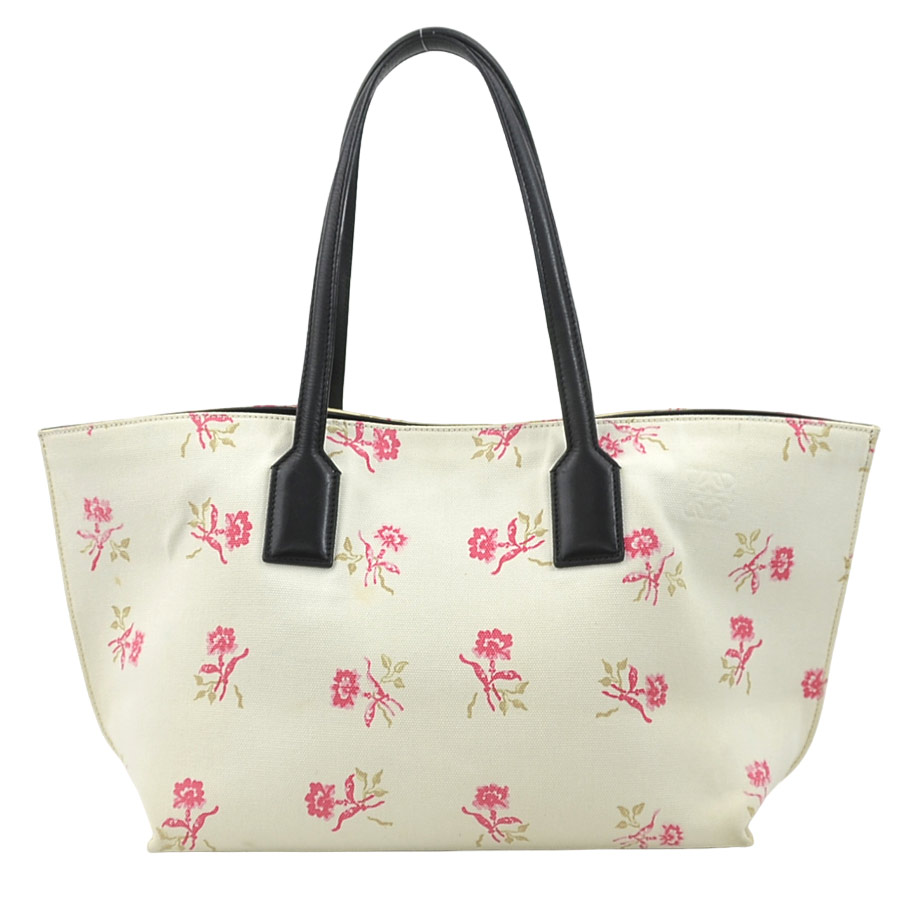 ロエベ LOEWE ショルダーバッグ トートバッグ キャンバス/レザー オフホワイト/ピンク/ブラック レディース e58763a