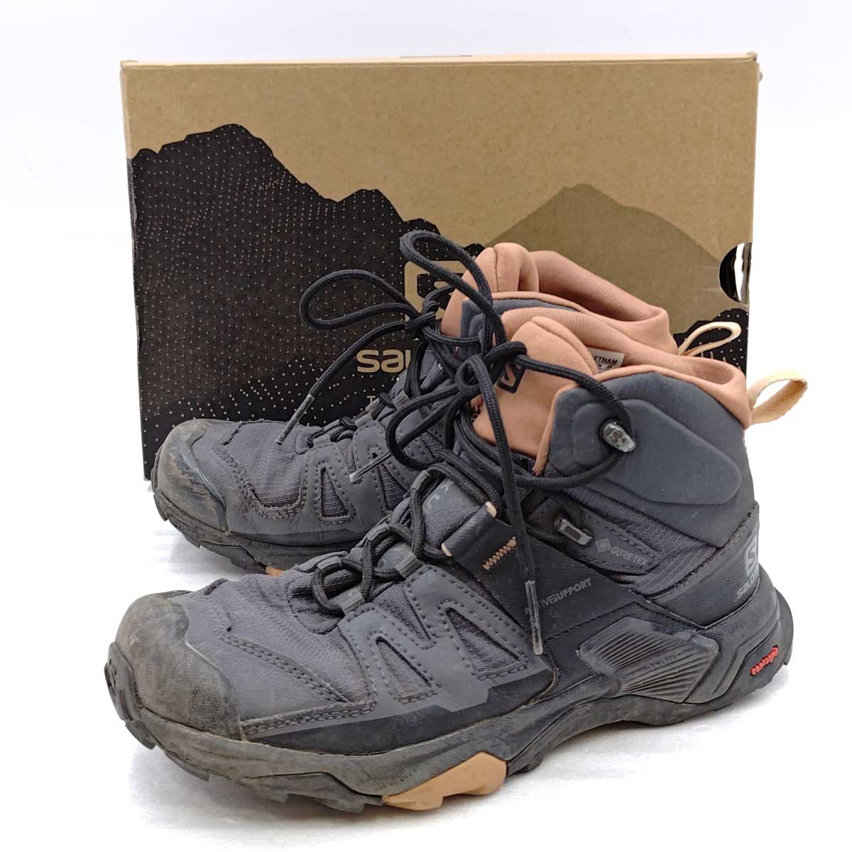 【中古】サロモン X ULTRA 4 MID WIDE GORE-TEX ウルトラ4 ミッド ワイド GTX ゴアテックス 23.5cm Black / Magnet / Pearl Blue レディ