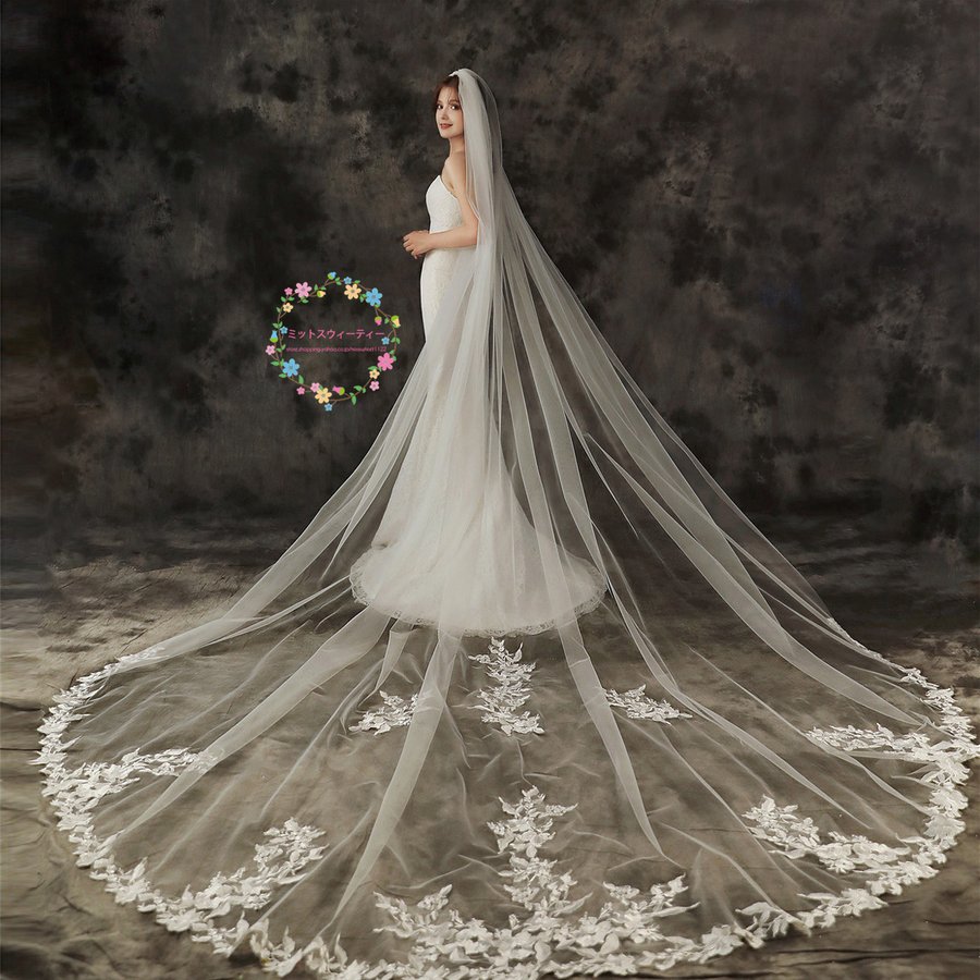 ウェディングベール ベール ウェディング ロング チュール ブライダル オフホワイト レース 刺繍 3ｍ 挙式 披露宴 パーティー 花嫁 結婚式 前撮り シンプル