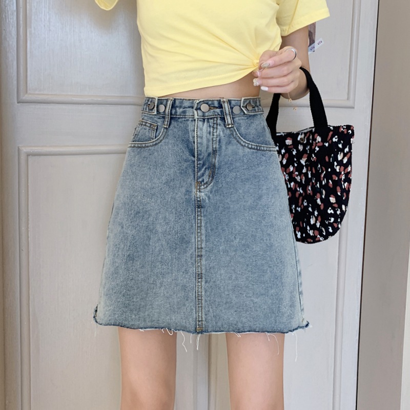 香港スタイルのレトロオールマッチラージサイズファットmmデニムスカート女性春秋学生ハイウエストバッグ