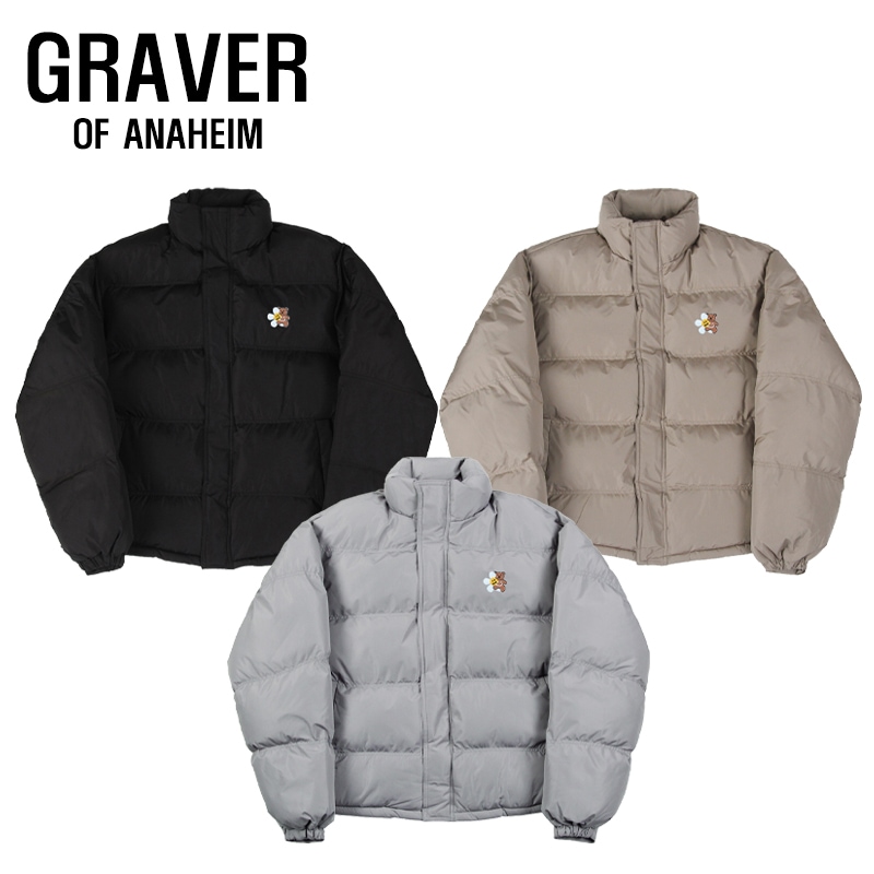 [UNISEX] Flower bear smile embroidery short padding_3color