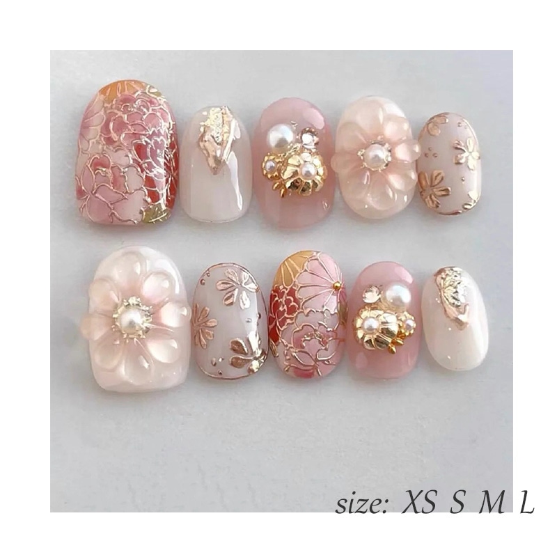 ネイルチップ 手作りネイルチップ 和風ネイルチップ 桜 菊 波 金継ぎ 蒔絵 京都 オーダーメイドネイル ハンドペイントネイル 【手作りネイル】オーダーメイド手作り ジェルネイル ネイルシール セルフ