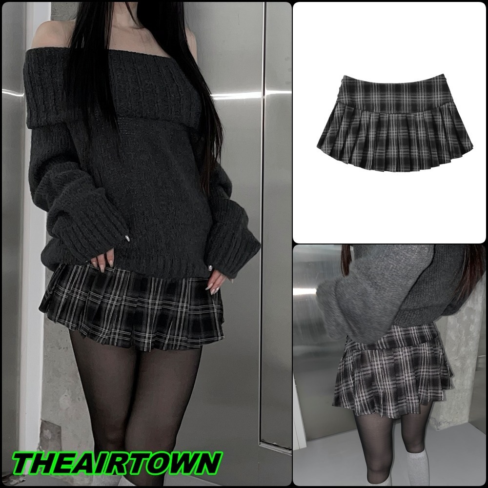 【THEAIRTOWN】check sisters pleats sk