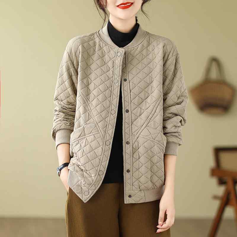 秋服 レディース ファッション オシャレ カワイイ シンプル 大人カワイイ 大きいサイズ レトロ 綿 キルティング ジャケット 秋冬 ライト スタンドカラー ジャケット コート トップス