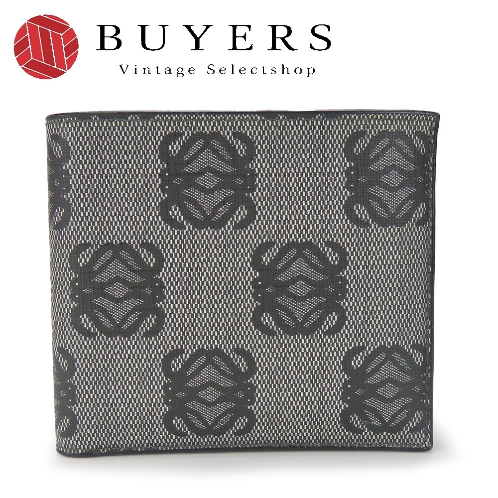 中古 二つ折り財布 アナグラム レザー PVC グレー ブラック カード 総柄 札入れ メンズ 男性